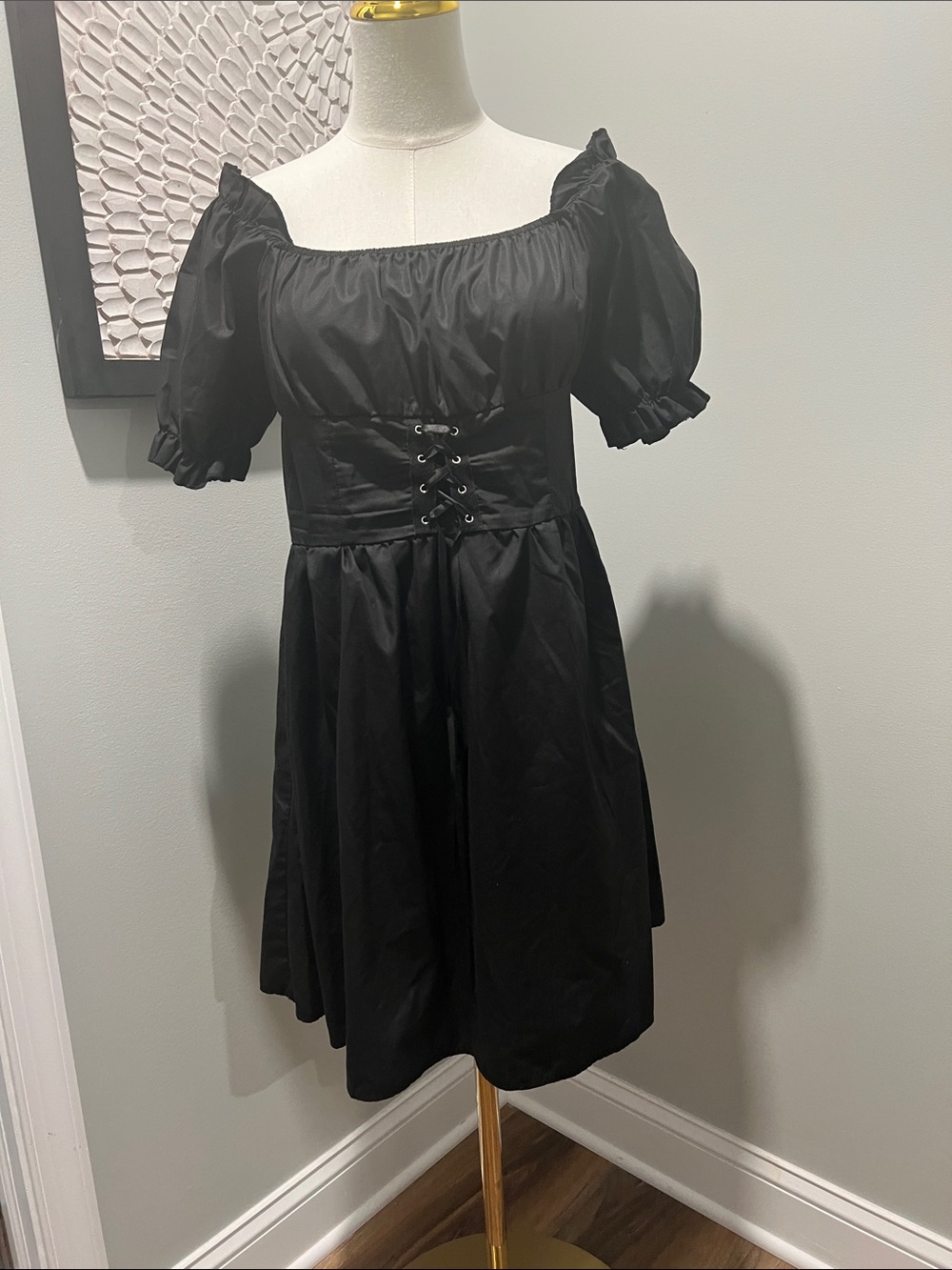 ROMWE Black Puff Sleeve Corset Dress